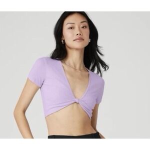 ALO YOGA Ribbed Knotty Short Sleeve Crop Top - Sz XS - Purple